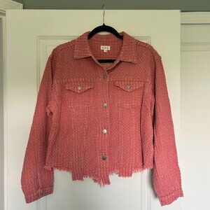NEW! POL Pink Vintage Washed Textured Woven Twill Jacket with Raw Edge S,M,L